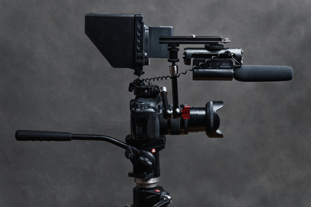 Cinema camera rental in Nepal featuring a professional camera setup with monitor and filmmaking accessories