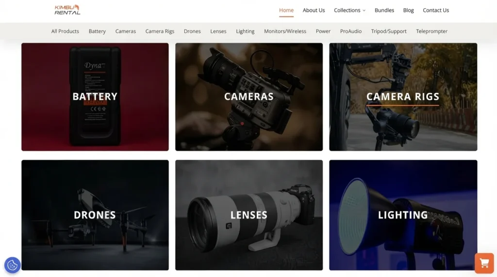 Range of film equipment available to rent in Nepal, from cameras and lenses to drones and lighting